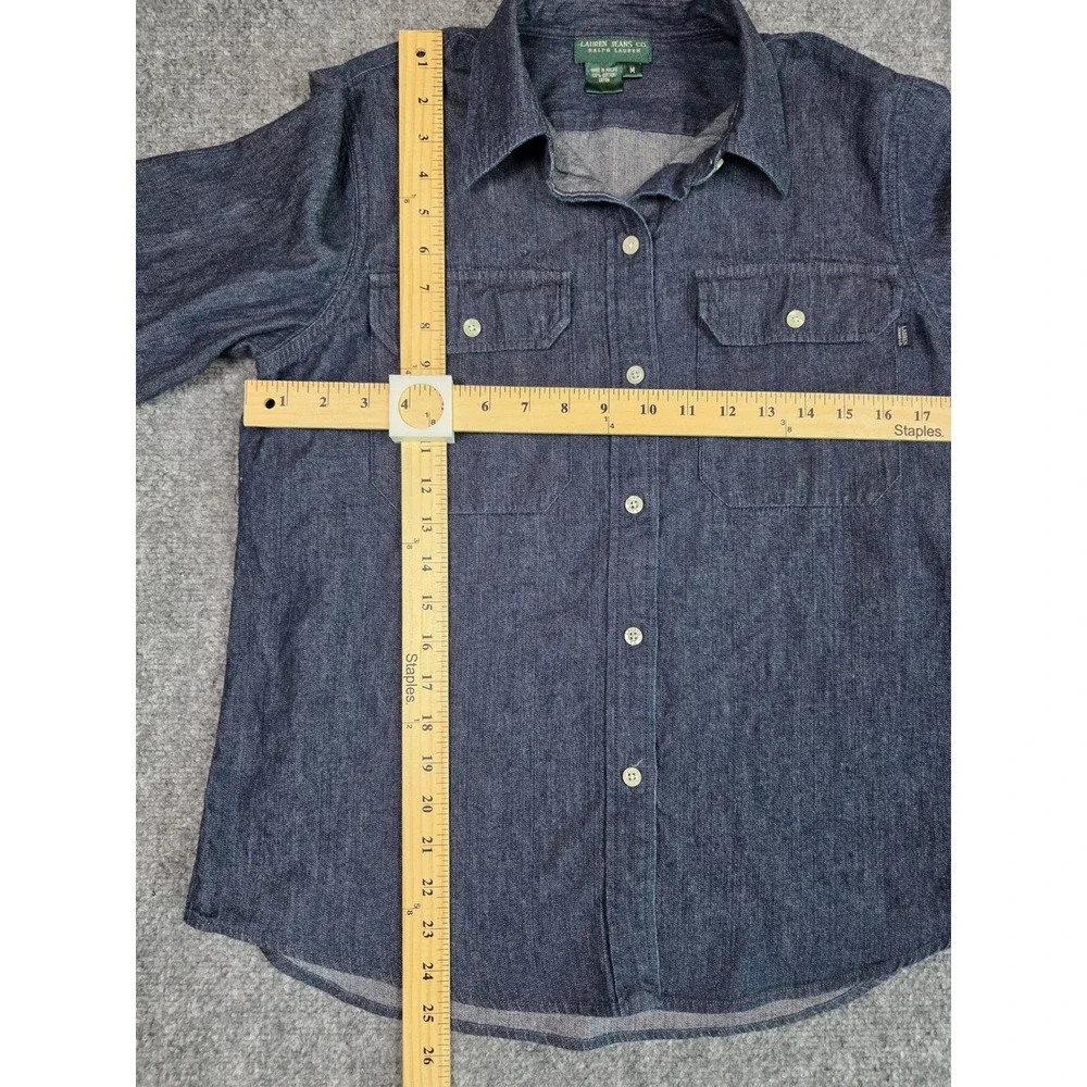 Lauren Ralph Lauren Denim Shirt Womens Medium Blue Long Sleeve Button Up Pocket - Picture 5 of 12